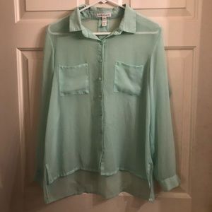 Mint green chiffon button down